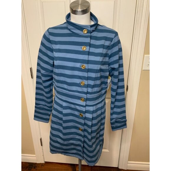 Matilda Jane Blue Striped High Neck Button-Up Jacket, Size M - Picture 1 of 5
